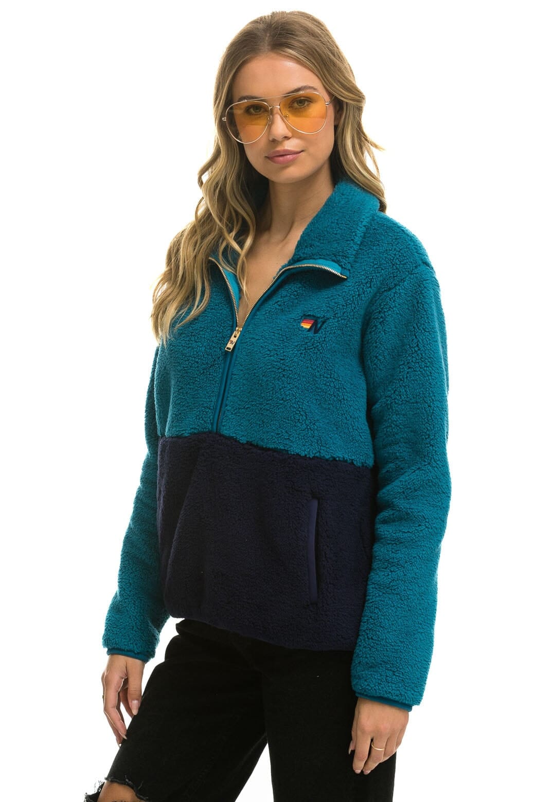 TEDDY UNISEX HALF ZIP COLOR BLOCK JACKET - CAPRI - Image 3