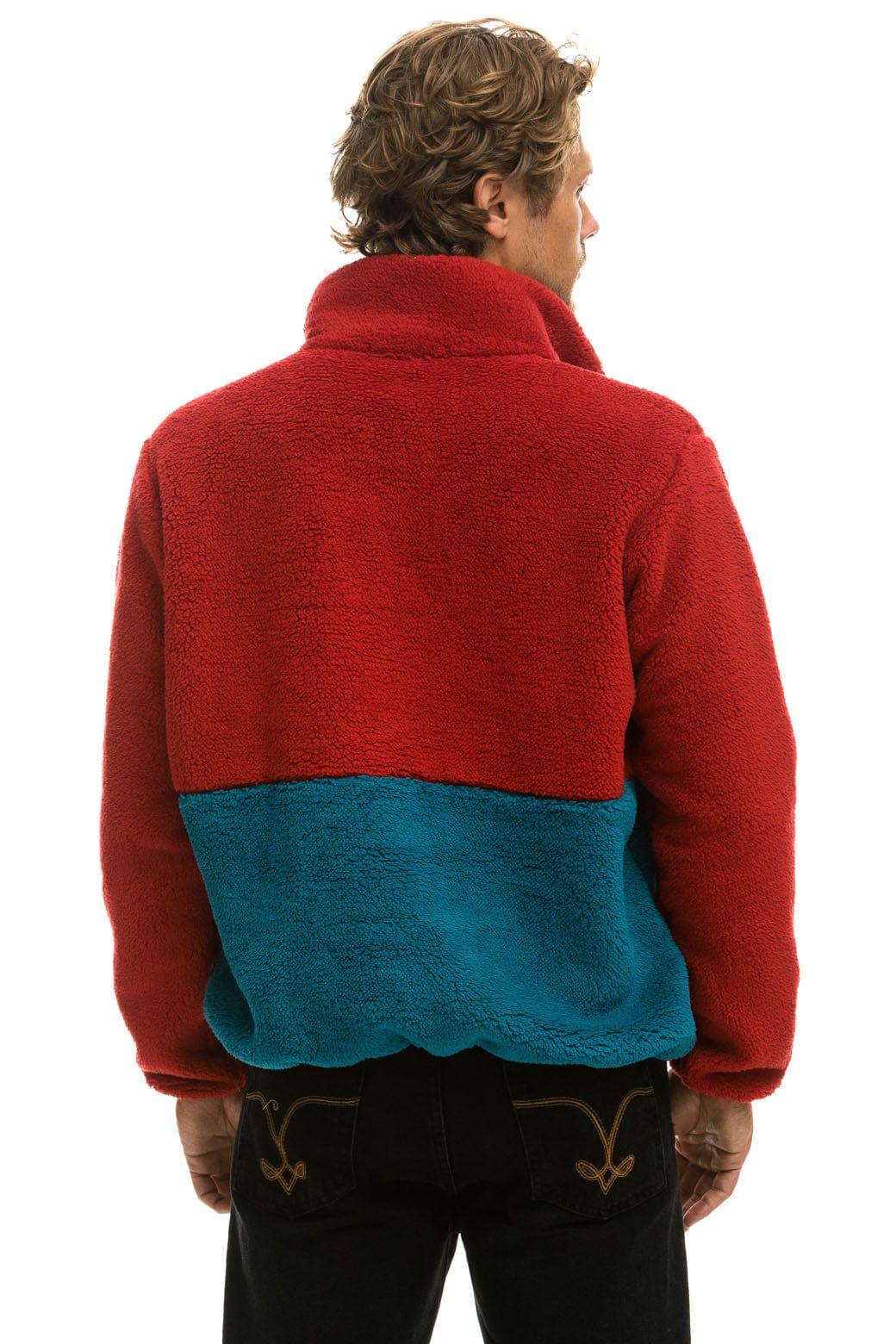 TEDDY UNISEX HALF ZIP COLOR BLOCK JACKET - CHERRY - Image 7
