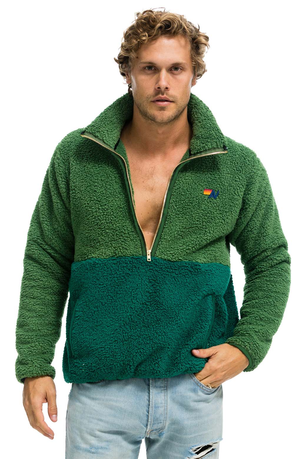 TEDDY UNISEX HALF ZIP COLOR BLOCK JACKET - GARDEN GREEN - Image 4