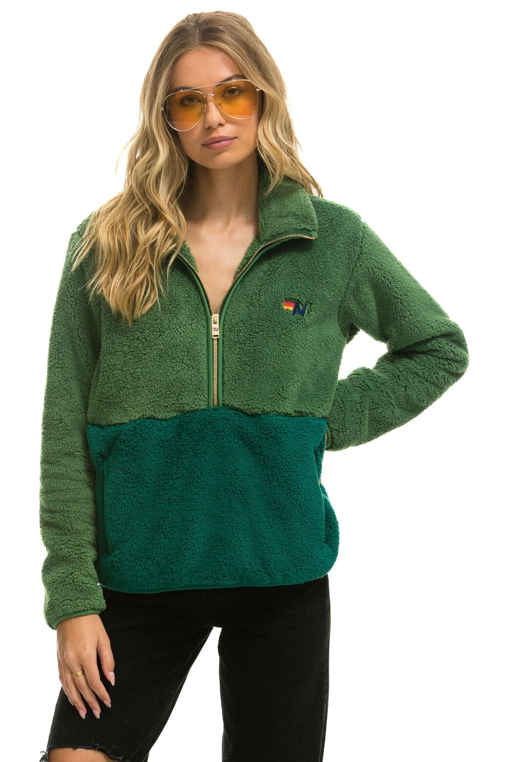TEDDY UNISEX HALF ZIP COLOR BLOCK JACKET - GARDEN GREEN - Image 7