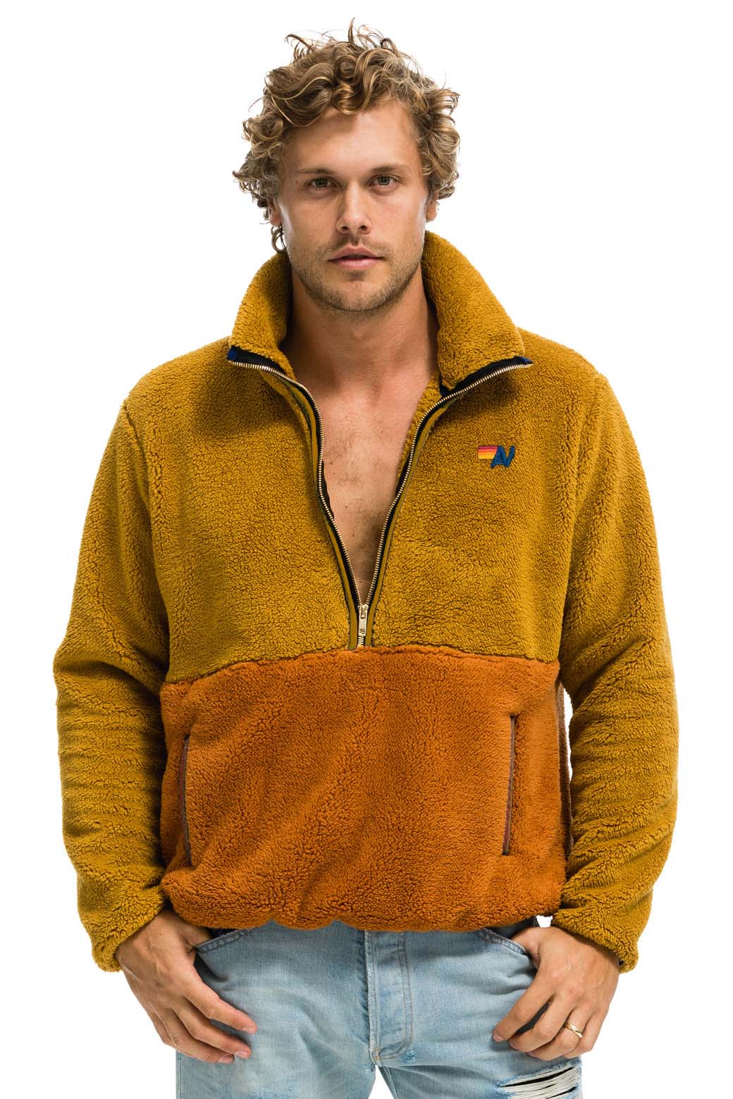 TEDDY UNISEX HALF ZIP COLOR BLOCK JACKET - HONEY - Image 2