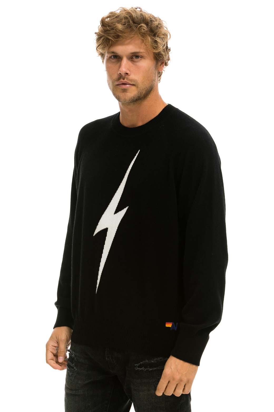 UNISEX BOLT CASHMERE LIGHT SWEATER - BLACK // WHITE BOLT - Image 4