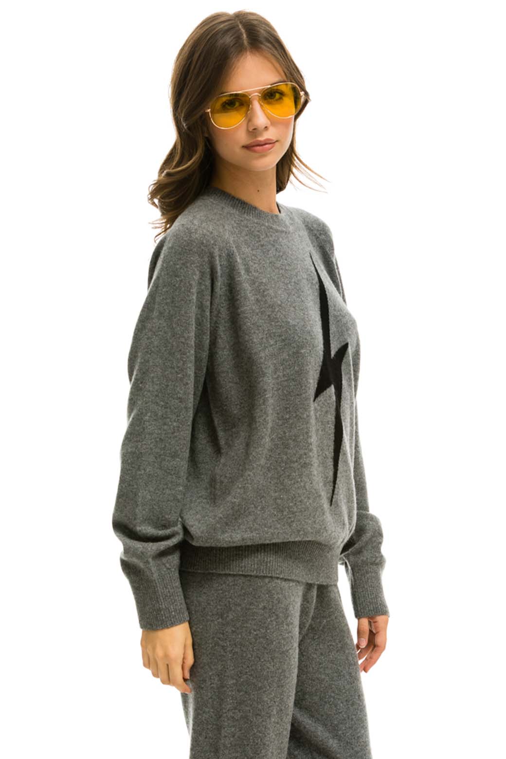 UNISEX BOLT CASHMERE LIGHT SWEATER - DEEP HEATHER // BLACK BOLT - Image 3