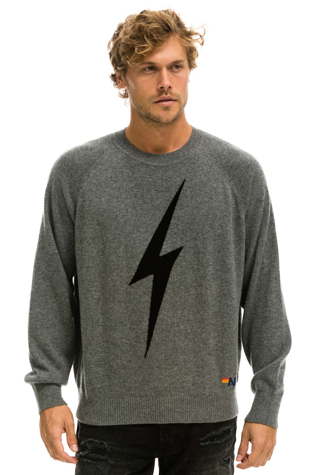 UNISEX BOLT CASHMERE LIGHT SWEATER - DEEP HEATHER // BLACK BOLT - Image 2