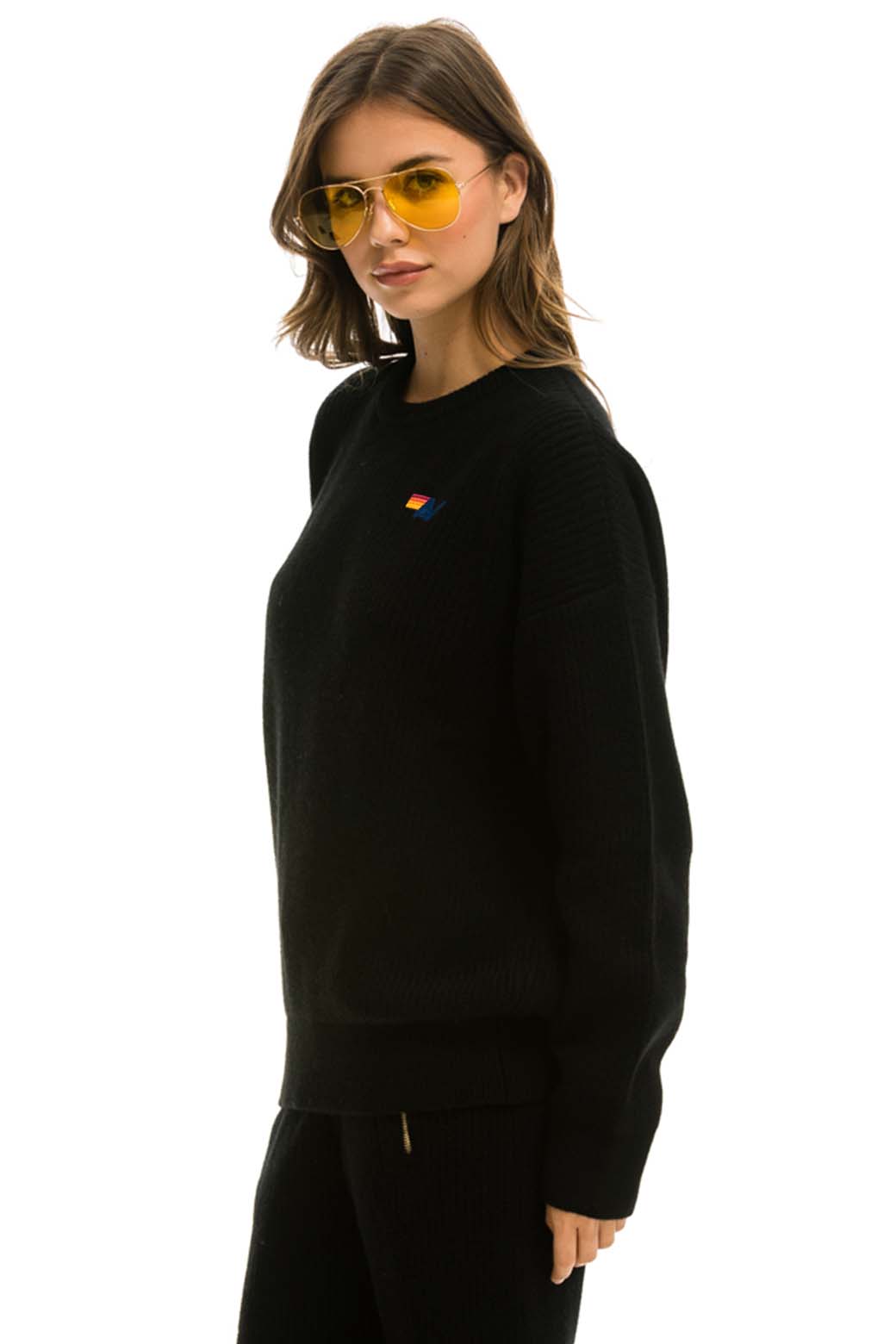 VINTAGE CABIN UNISEX CASHMERE SWEATER - BLACK - Image 3