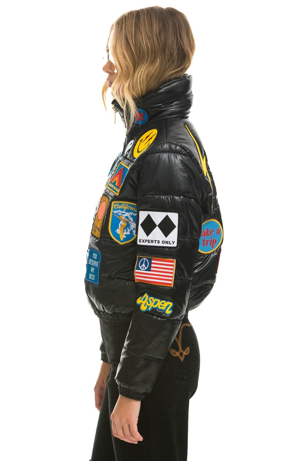 VINTAGE PATCH APRES PUFFER JACKET - BLACK GLOSSY - Image 4