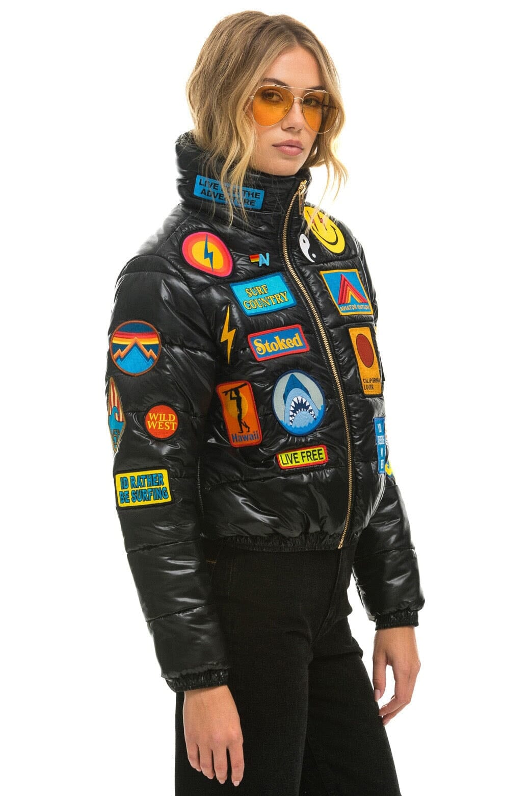 VINTAGE PATCH APRES PUFFER JACKET - BLACK GLOSSY - Image 2