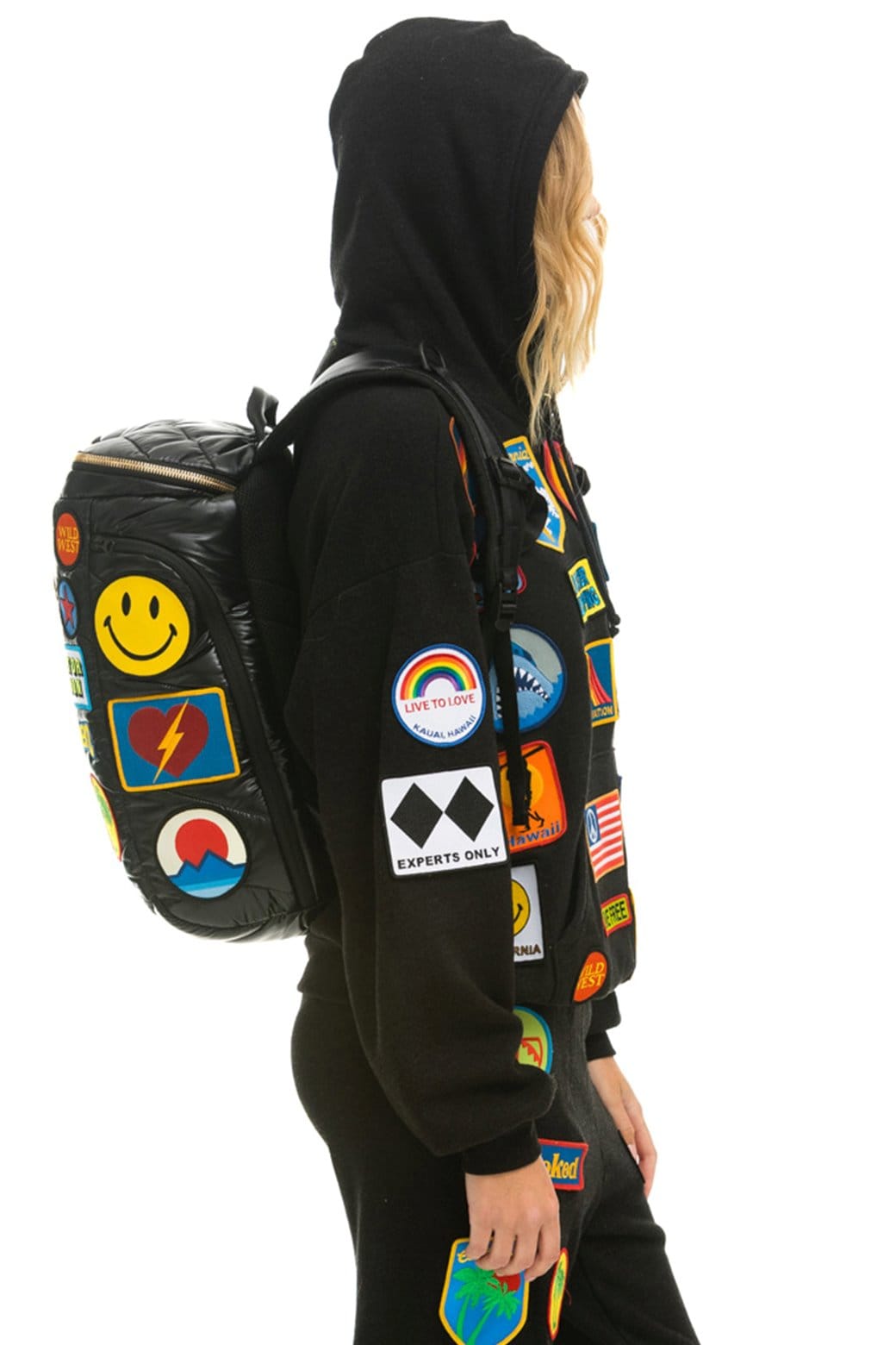 VINTAGE PATCH PUFFER BACKPACK - BLACK GLOSSY - Image 3