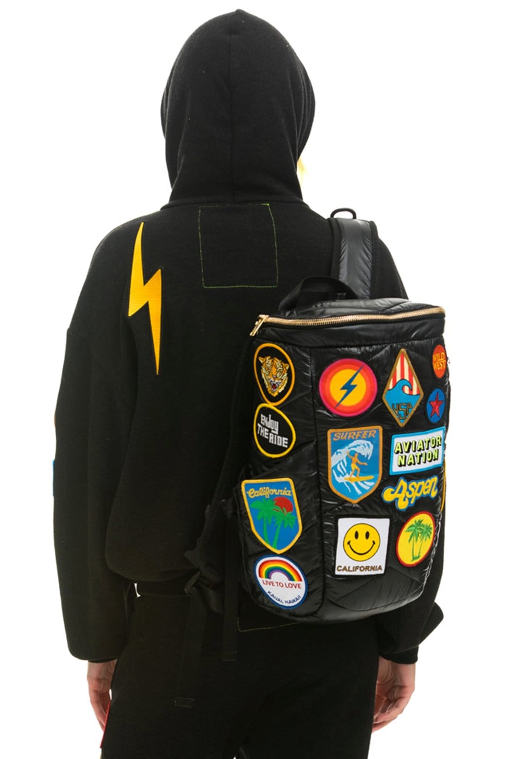 VINTAGE PATCH PUFFER BACKPACK - BLACK GLOSSY - Image 2
