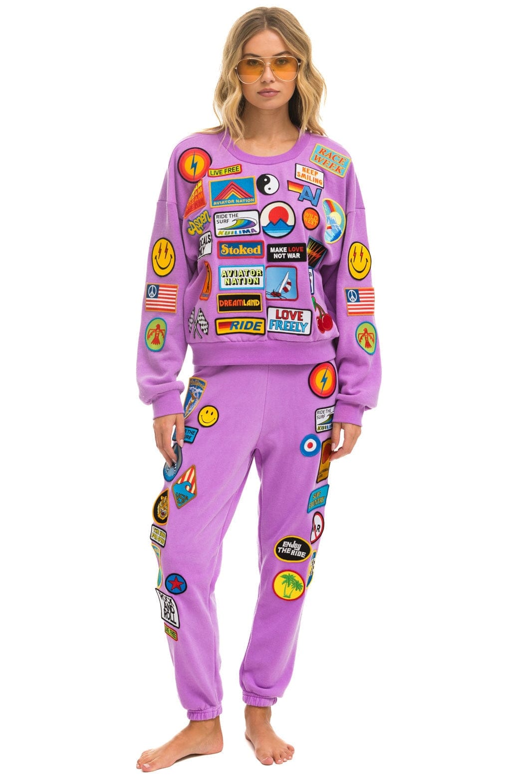 VINTAGE PATCH RELAXED CREW SWEATSHIRT - NEON PURPLE - Image 9