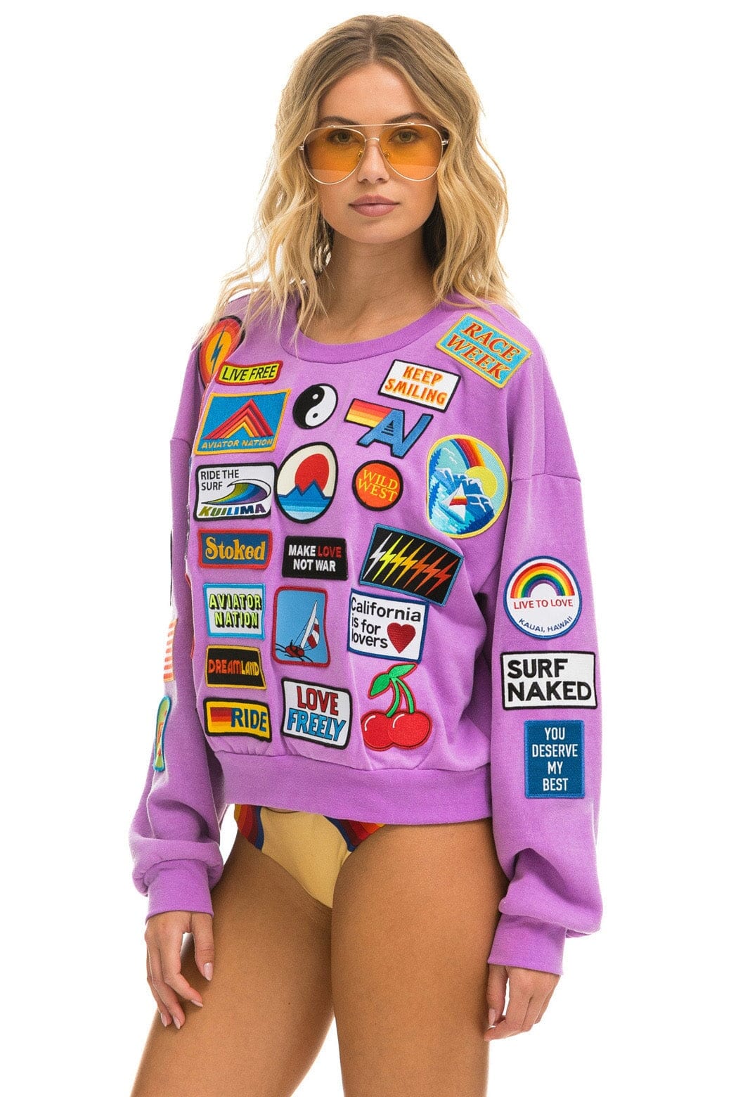 VINTAGE PATCH RELAXED CREW SWEATSHIRT - NEON PURPLE - Image 3