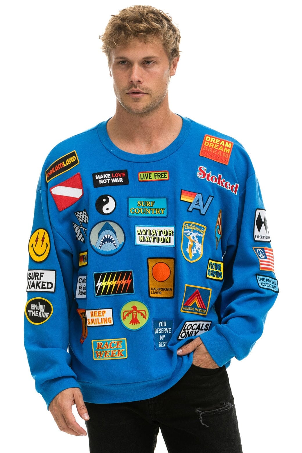 VINTAGE PATCH RELAXED CREW SWEATSHIRT - OCEAN - Image 10