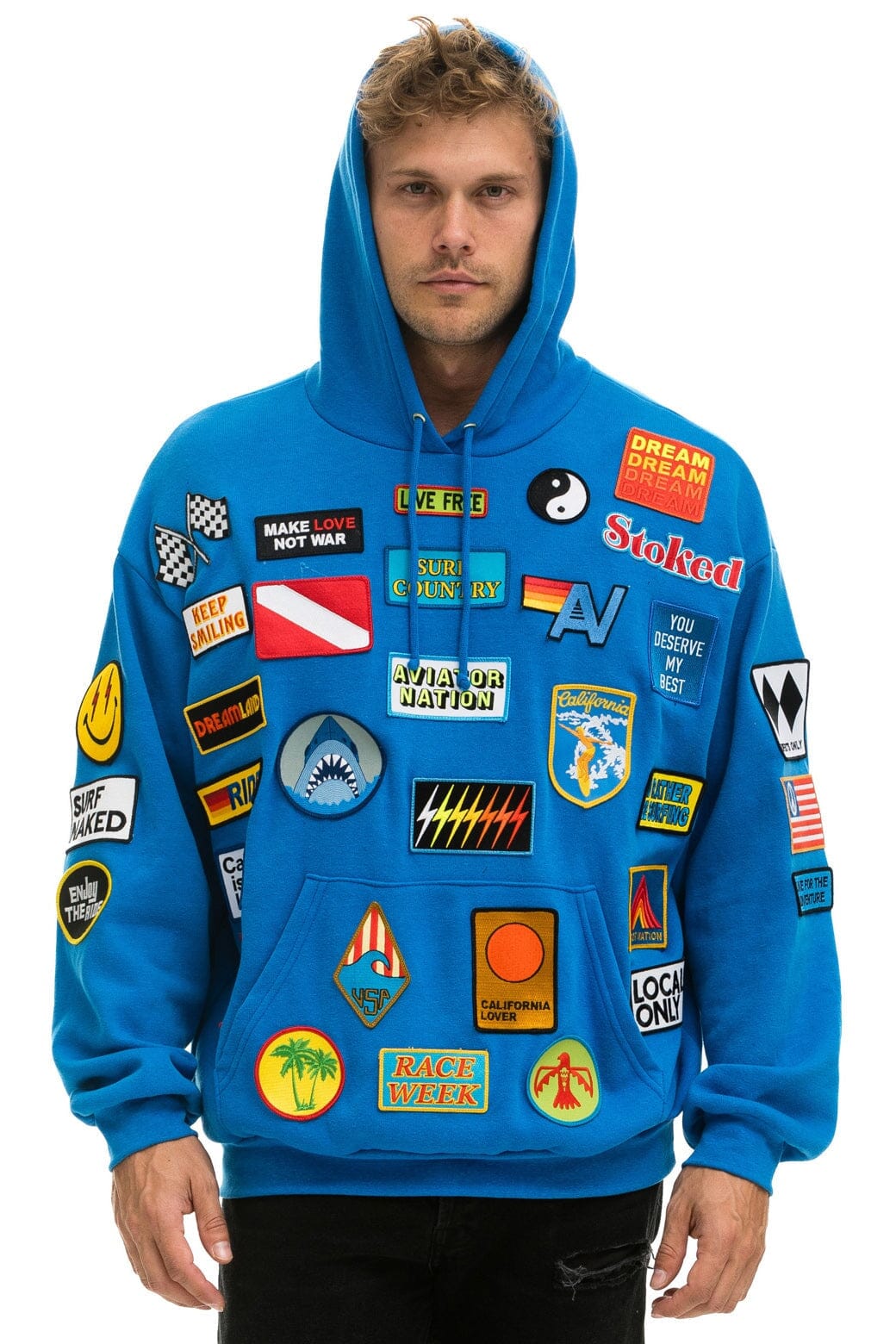 VINTAGE PATCH RELAXED PULLOVER HOODIE- OCEAN - Image 2