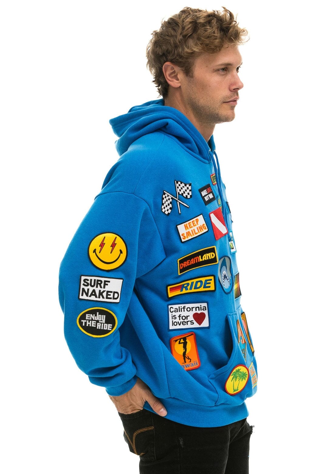 VINTAGE PATCH RELAXED PULLOVER HOODIE- OCEAN - Image 6