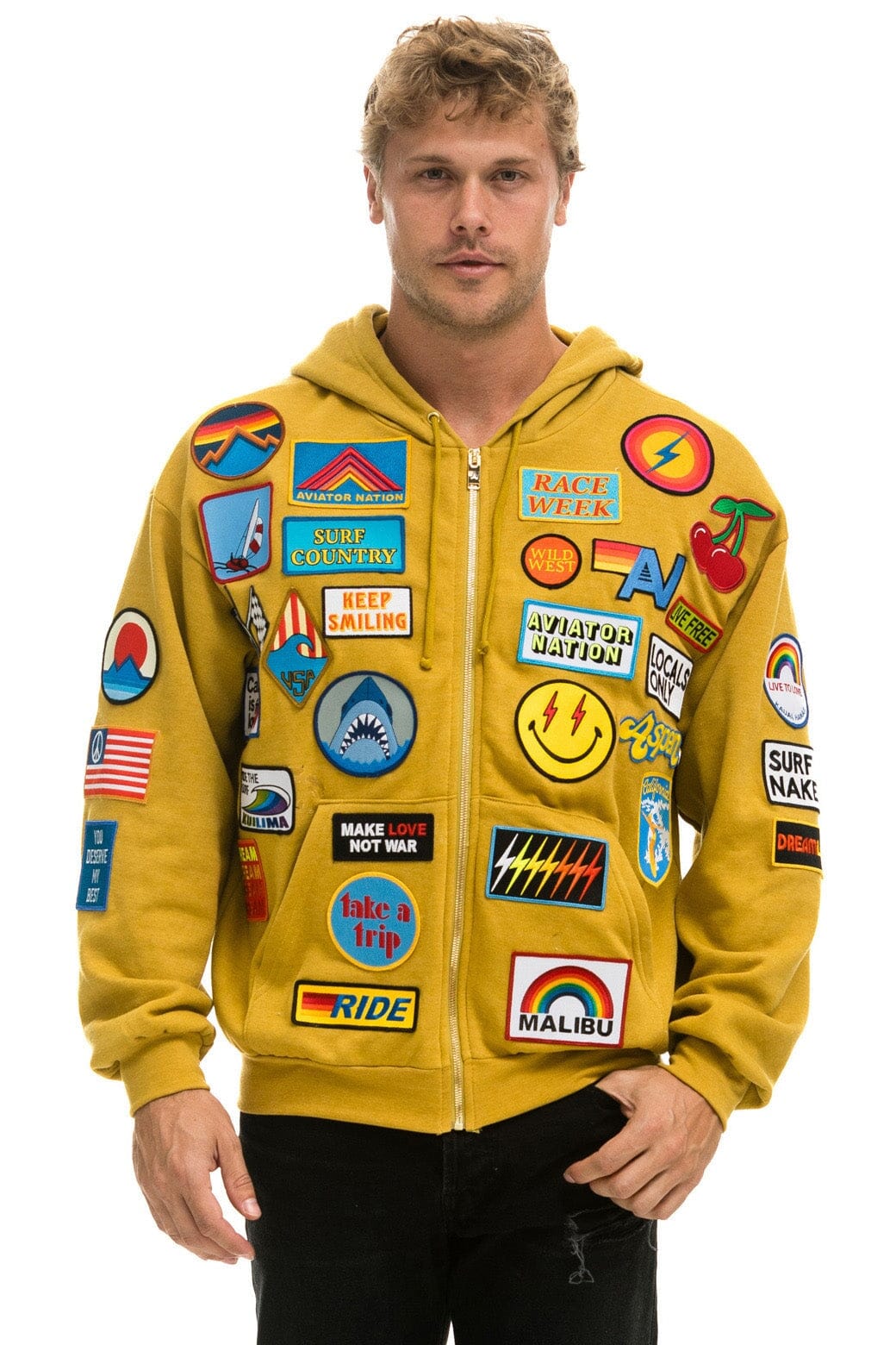 VINTAGE PATCH ZIP HOODIE RELAXED - KHAKI - Image 2