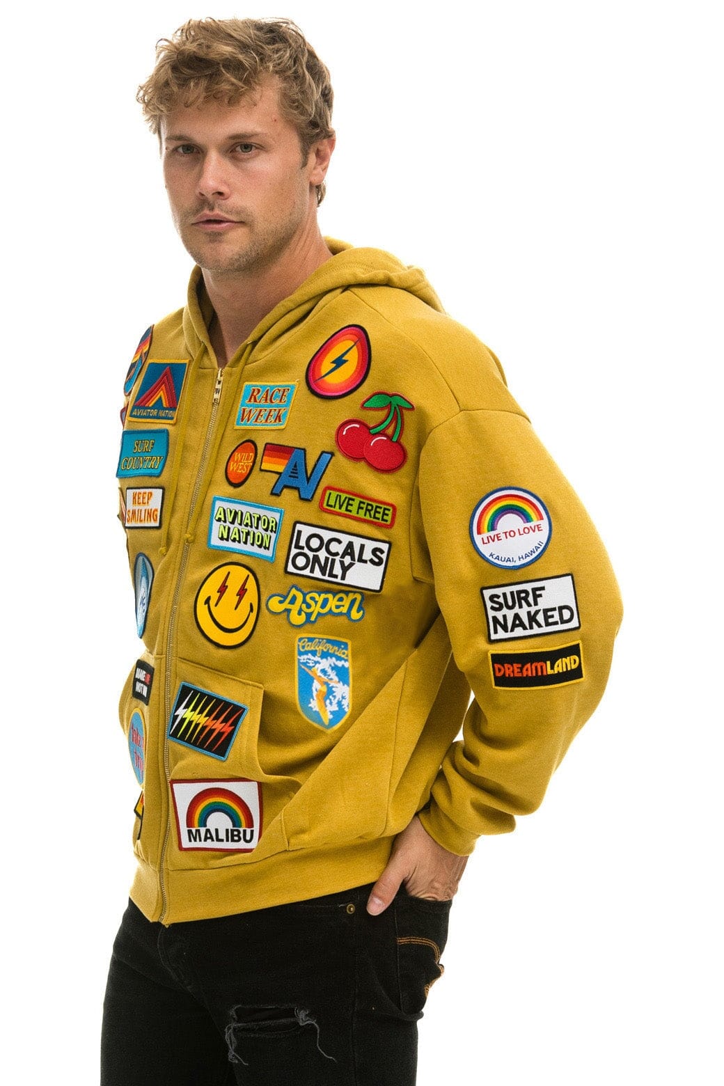 VINTAGE PATCH ZIP HOODIE RELAXED - KHAKI - Image 6
