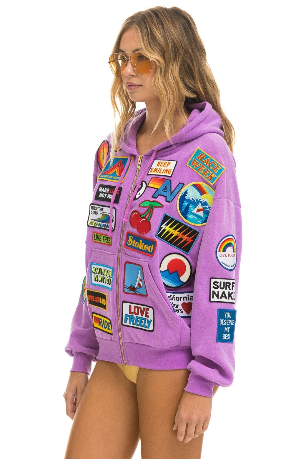 VINTAGE PATCH ZIP HOODIE RELAXED - NEON PURPLE - Image 4