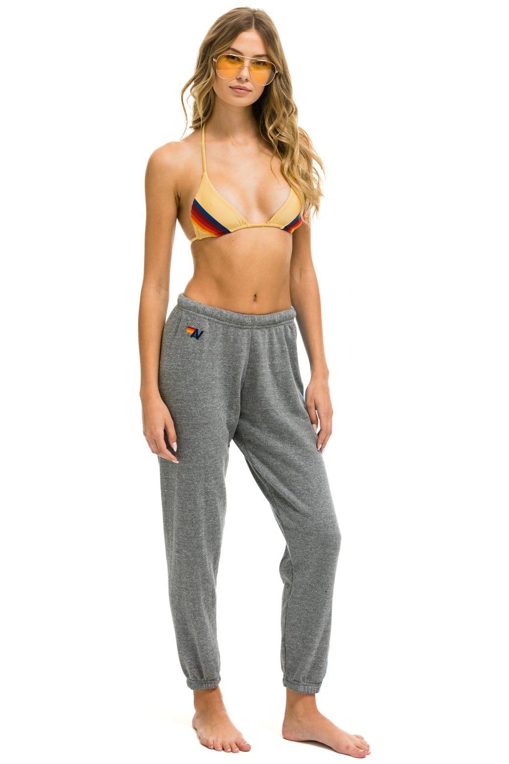 5 STRIPE SWEATPANTS - HEATHER GREY // BLUE - Image 2