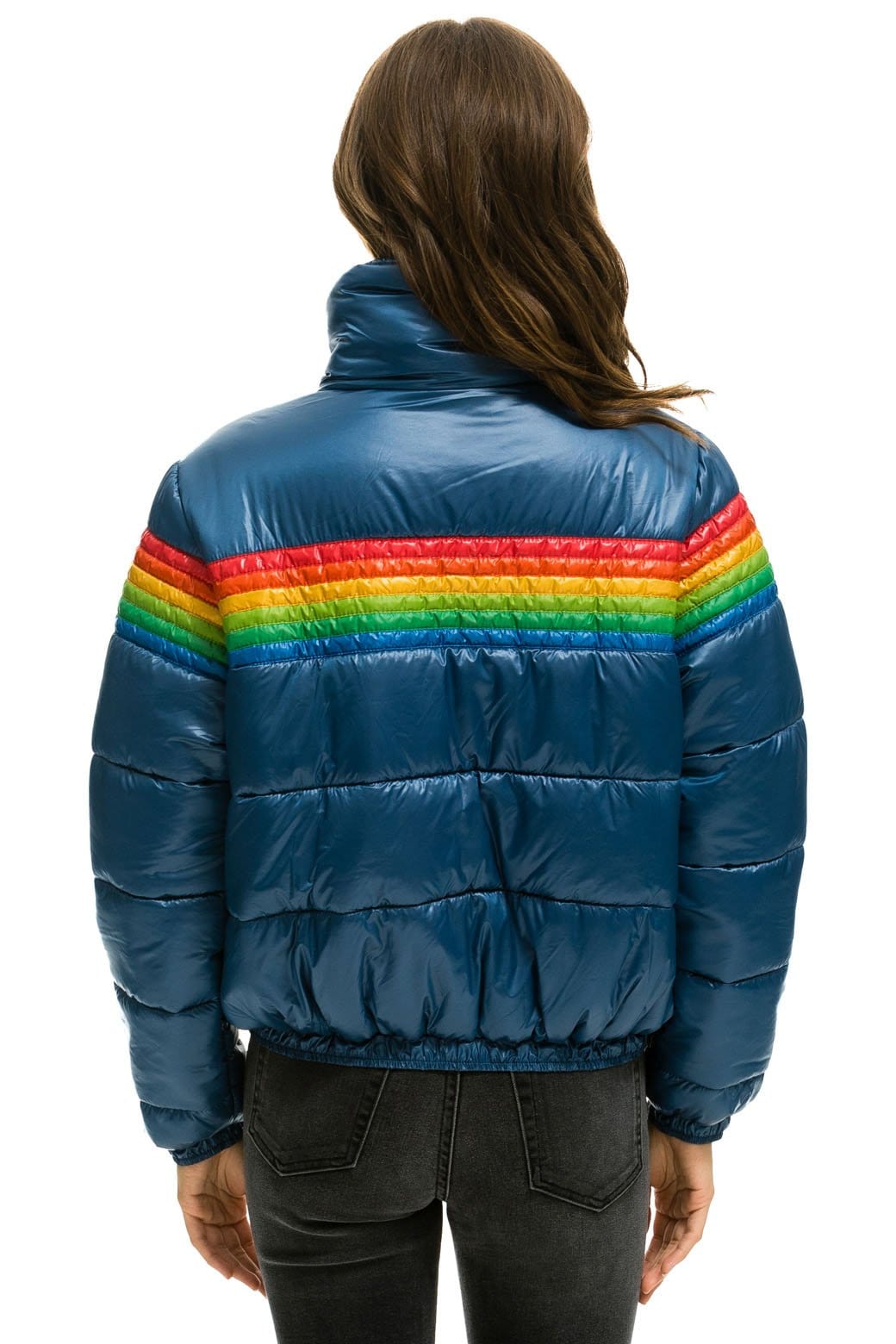 6 STRIPE LUXE APRES PUFFER JACKET - GLOSSY DEEP BLUE - Image 3