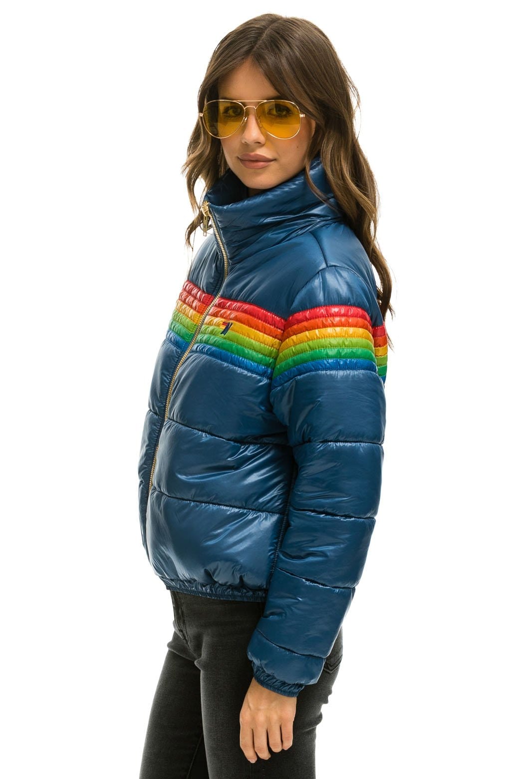 6 STRIPE LUXE APRES PUFFER JACKET - GLOSSY DEEP BLUE - Image 2