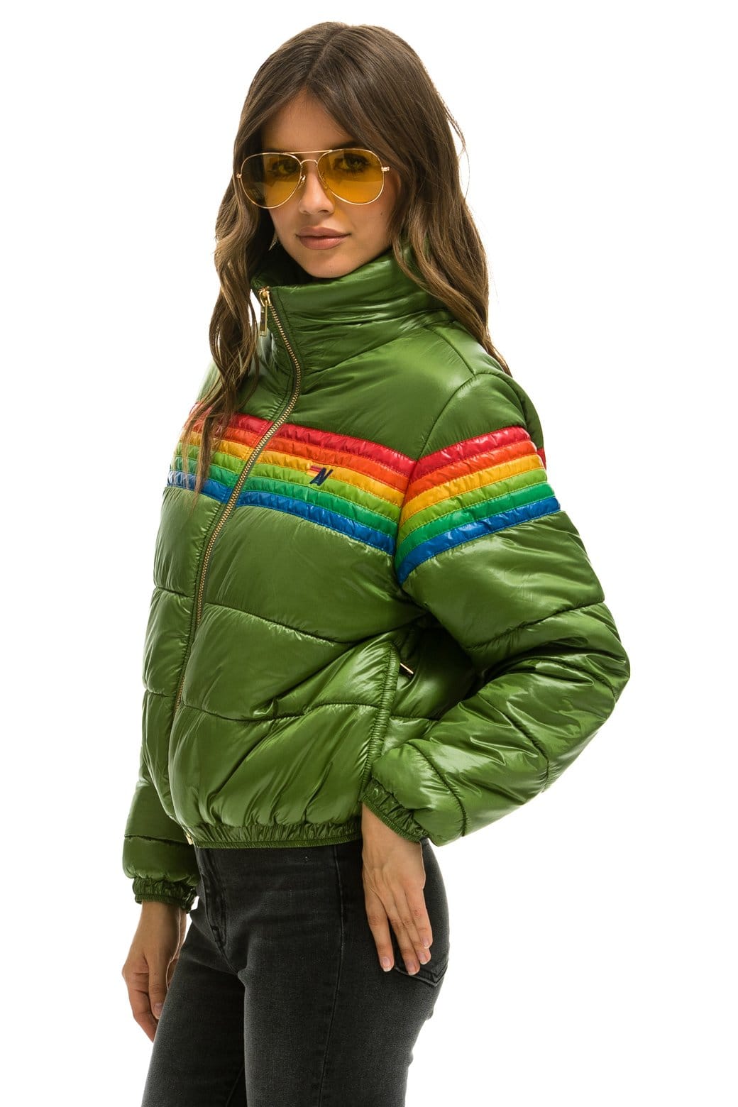 6 STRIPE LUXE APRES PUFFER JACKET - GLOSSY GARDEN GREEN - Image 2