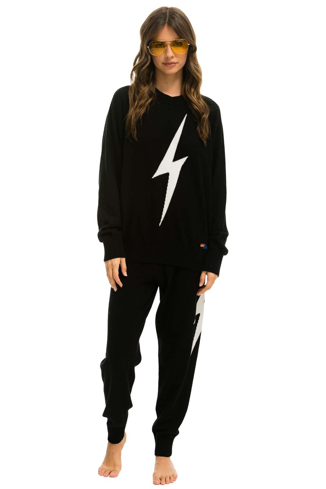 BOLT CASHMERE LIGHT SWEATER PANT - BLACK // WHITE BOLT - Image 5