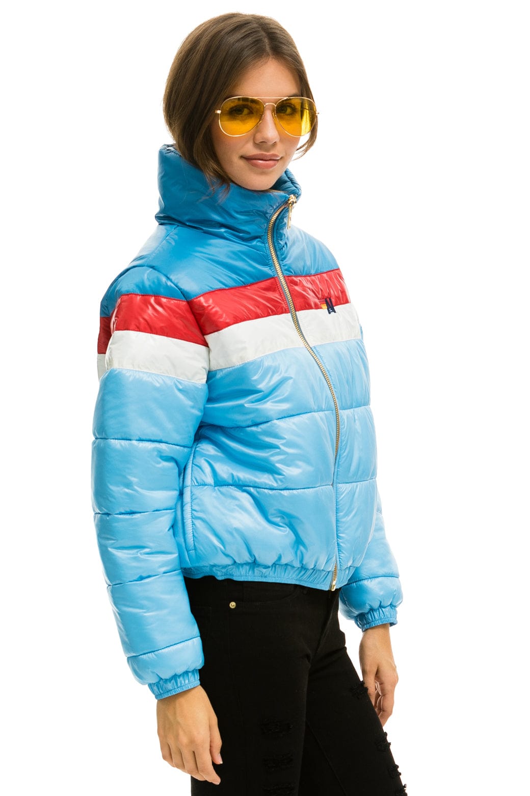 COLOR BLOCK LUXE APRES PUFFER JACKET - SKY GLOSSY - Image 4