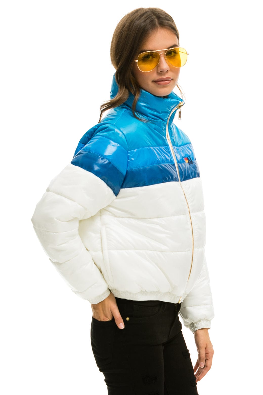 COLOR BLOCK LUXE APRES PUFFER JACKET - GLOSSY WHITE DRESDEN - Image 4