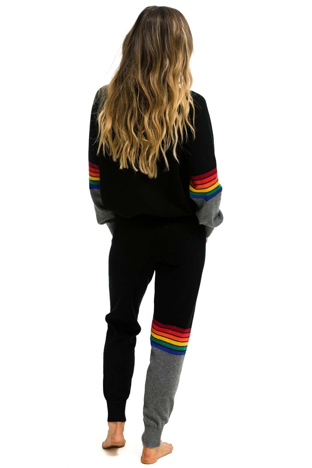RAINBOW STRIPE CASHMERE LIGHT SWEATER PANT - BLACK // CHARCOAL - Image 6