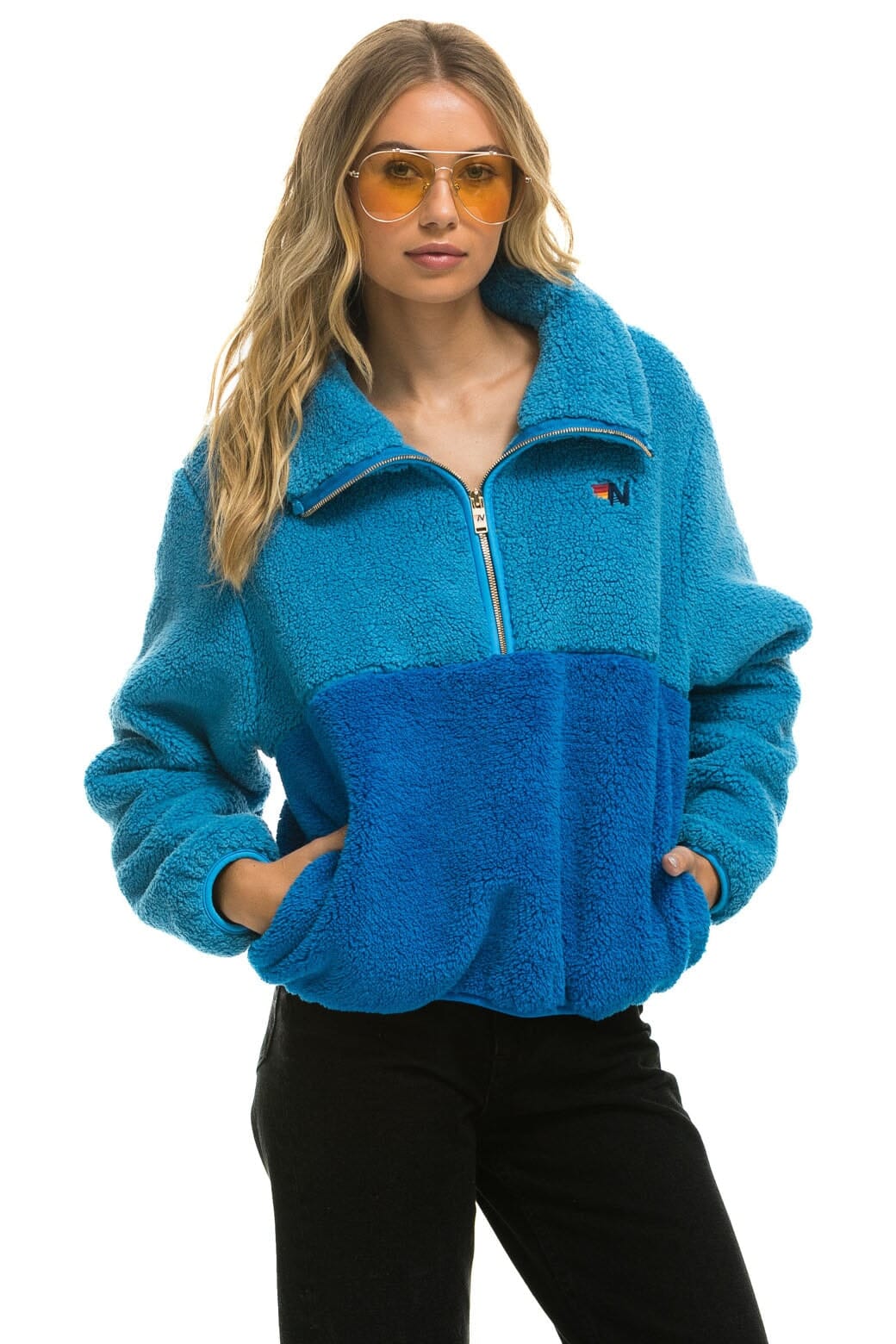 TEDDY APRES HALF ZIP COLOR BLOCK JACKET - OCEAN - Image 2
