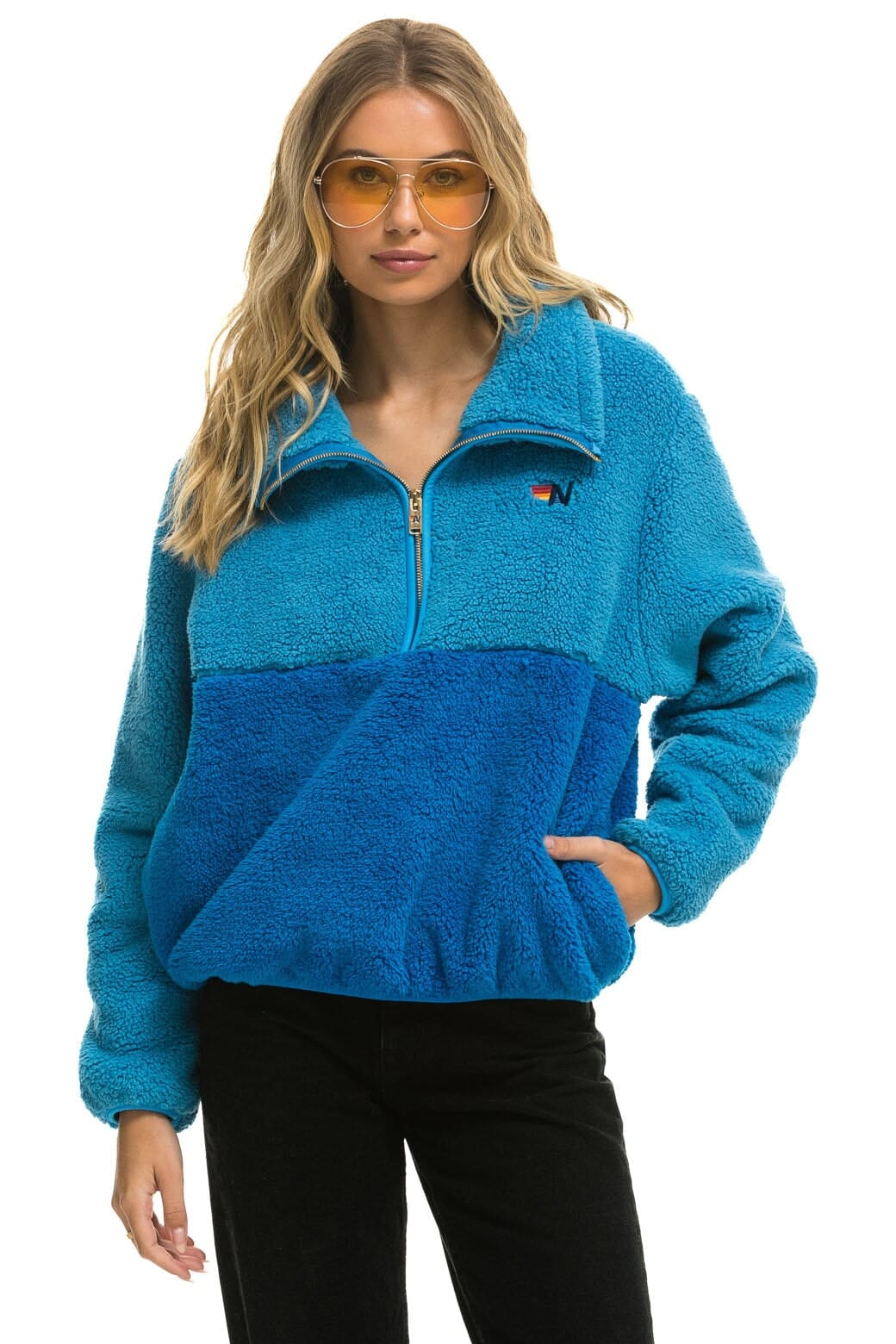TEDDY APRES HALF ZIP COLOR BLOCK JACKET - OCEAN - Image 4